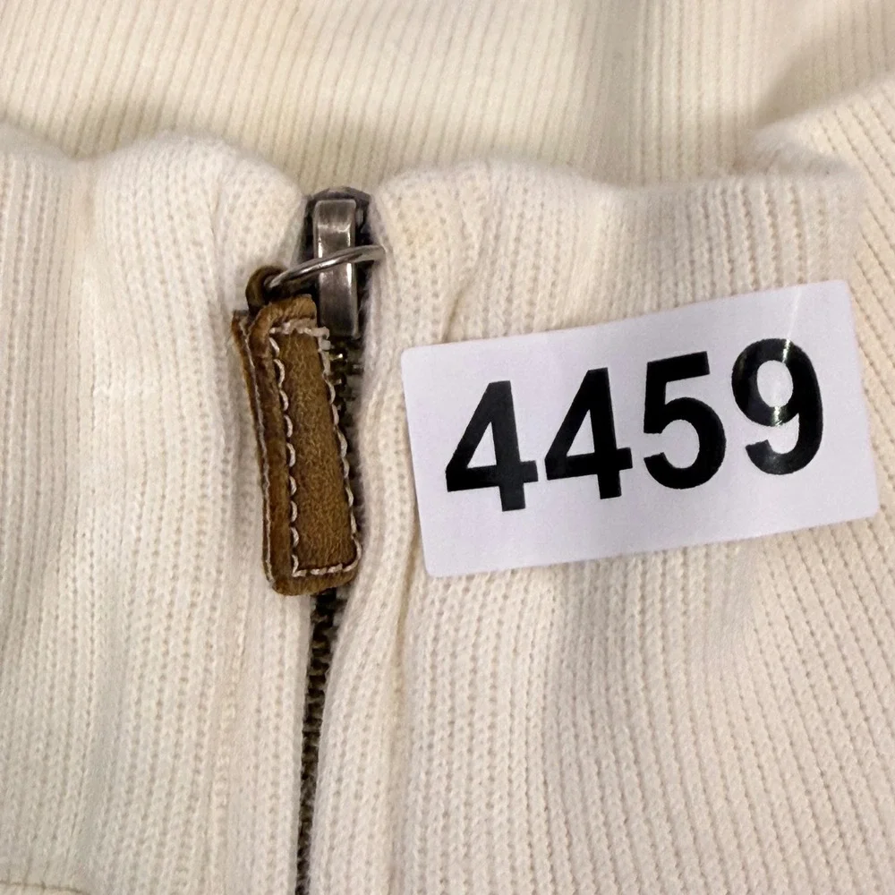 Polo Ralph Lauren Quarter Zip Mens XXL Cream Ribbed Pullover Sweater Green Pony